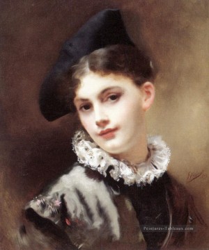  coq Tableaux - Un sourire Coquettish dame portrait Gustave Jean Jacquet